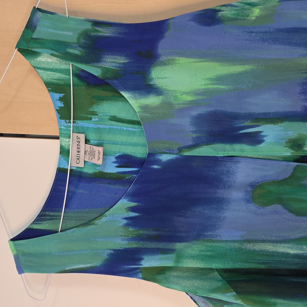 Catherine's Chiffon Flowing Flowing Tank Style Blue Green 0X 14/16W Preloved - Picture 4 of 16